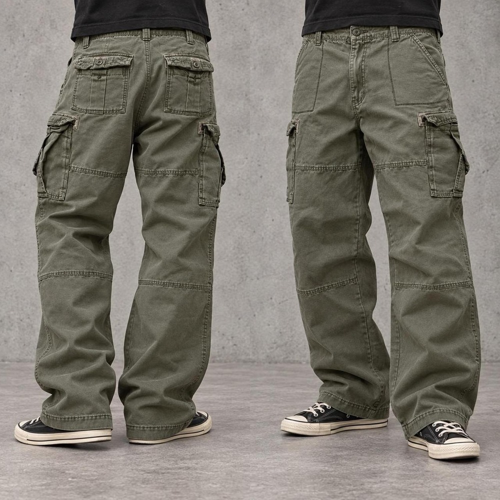 36x30 Olive Green Baggy Wide-Leg Cargo Pants Y2K